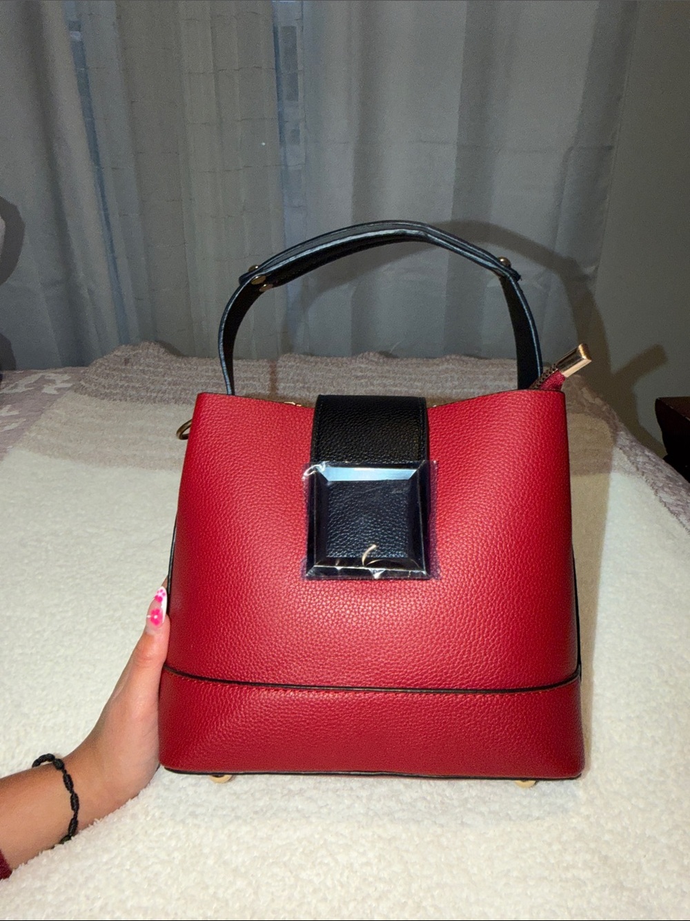 Structured Red and Black Top-Handle Crossbody bag — Modern Everyday Elegance